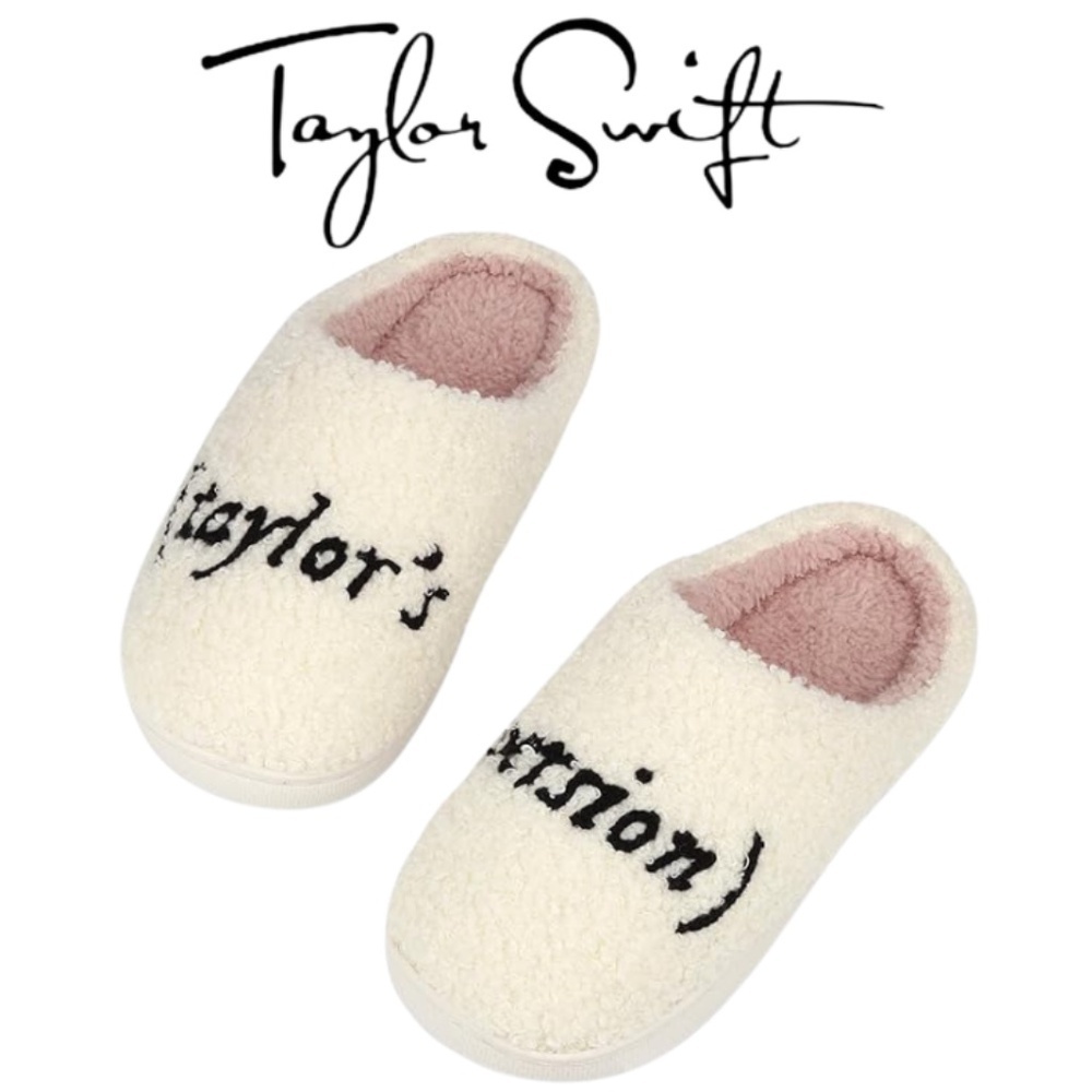 Taylor Swift "Taylor's Version" Embroidered Fluffy Slippers White 9.5-10